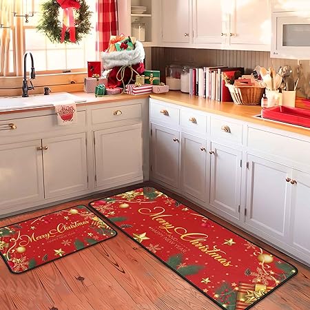 Non Slip Backing Halloween Kitchen Rug Set of 2 (Black, 17"x47"+17"x30")