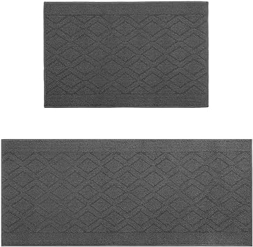 48x20 Inch/30X20 Inch Kitchen Rug Mats Made of 100% Polypropylene 2 Pieces Soft Kitchen Mat Specialized in Anti Slippery and Machine Washable (Grey)