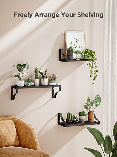 Set of 3 Floating Shelves with Heavy Duty Metal Frame, Hold up to 55lbs, Gray