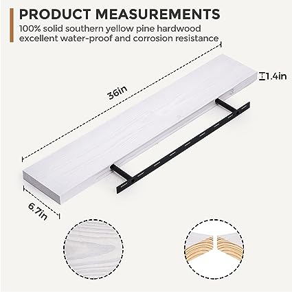 Rustic Solid Wood Wall Shelf Set of 2 - 24"D x 6.7"W x 1.4"H - Dark Walnut Color