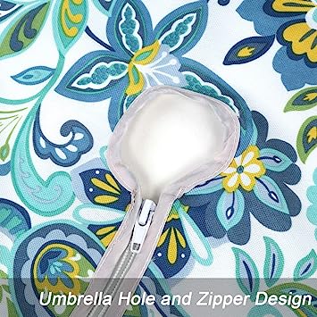 Medallion Outdoor Tablecloth with Umbrella Hole - Water Resistant Spillproof Table Cover (Zippered - 60" x 60" Square, Light Green)