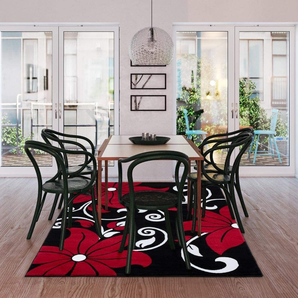 Victoria Collection Modern Red Floral Soft Area Rug