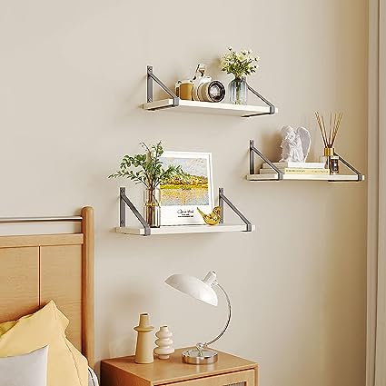 Wall Mounted Bathroom White Floating Shelves Set of 3, (Gold Bracket)