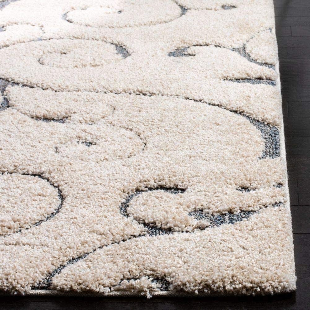 Premium Swirl Thick Plush Cream/Dark Blue   Area Shag Rug