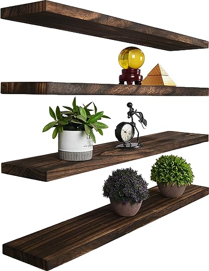 Nature Wood Floating Shelves for Wall Decor, Set of 4 Wooden 36 Inch