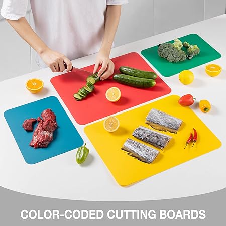 8 Pieces Plastic Cutting Boards for Kitchen, 4 Large and 4 Small Size, Gray