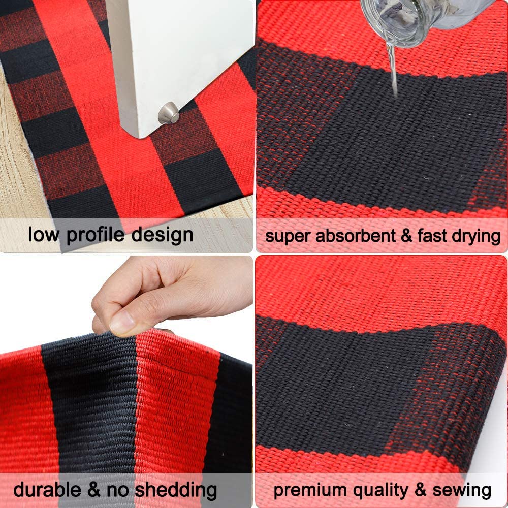 Outdoor Buffalo Plaid Black Red Check Mat