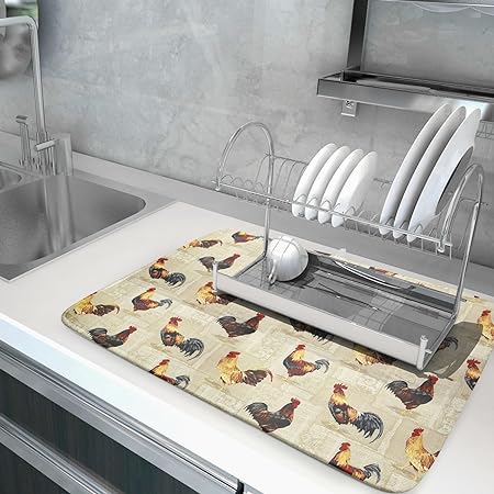 Absorbent Black Marble Dish Drying Mat Luxury Golden Kitchen Counter Mat, 18x24 inch