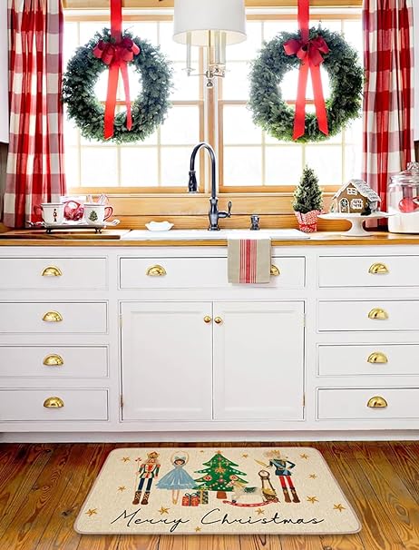 Non Skid Washable Black and White Boho Kitchen Rug Sets of 2, 17x29 and 17x47 Inch