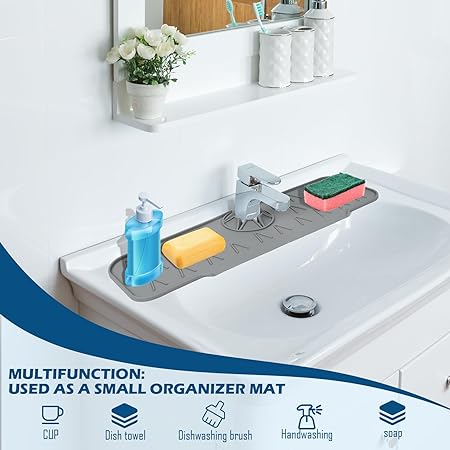 Silicone Faucet Soap Tray and Sponge Holder Faucet Handle Drip Capture Tray,