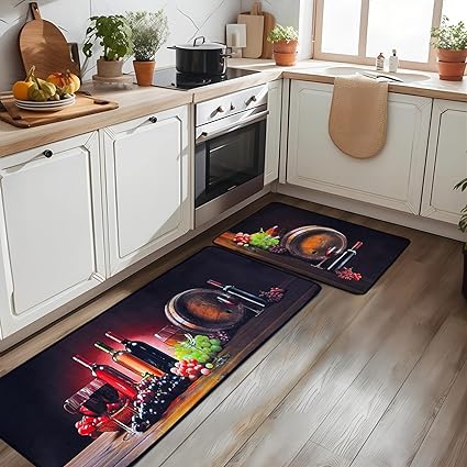 Non Skid Washable Microfiber mats for Kitchen Floor, Kitchen Rules Theme Kitchen Cushioned Runner Rug Decor Sets of 2,Size 17"x 47"+17"x 30"