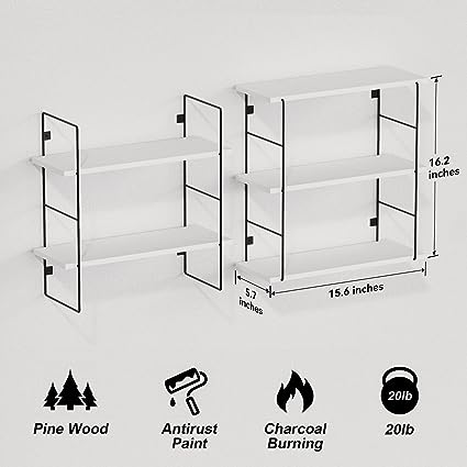 5 Pcs Wall MountedFloating Shelves with Metal Frame