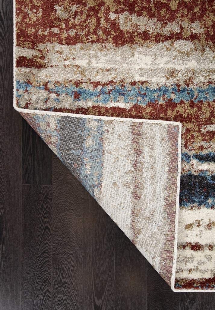 Modern Abstract Soft Ivory Blue Brown Area Rug