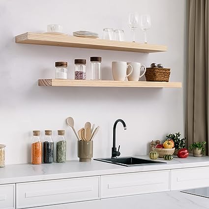 Set of 2, 16 x 6.7 x 1.4 inch, Honey Oak Floating Shelves