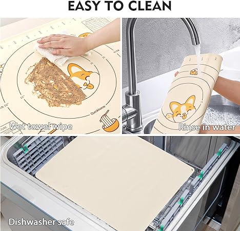 Silicone Baking Mat with Dough Cutter,(Beige)20'' X 16"