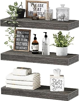 Set of 3 Farmhouse Small Book Shelf for Wall 16 inch Rustic Brown (015-BN3)