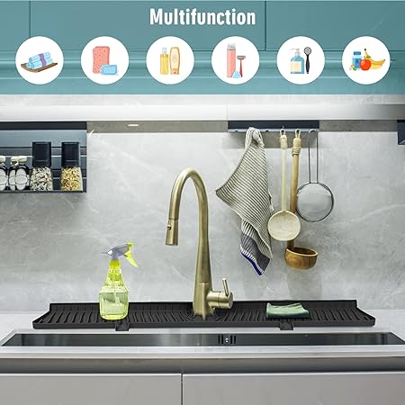 30" Sink Longer Silicone Faucet Handle Drip Catcher Tray (Black)