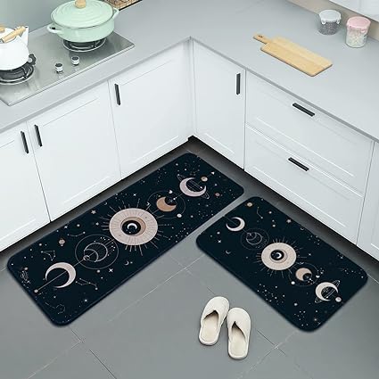 2 Pcs Valentines' Day, Black Kitchen Area Rug Set, Non Slip Backing, Absorbent Anti Fatigue Kitchen Mats