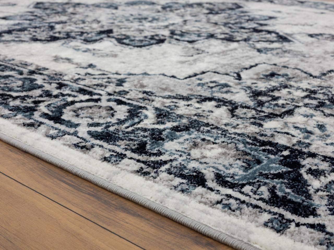 Oriental Blue Grey Soft Area Rug