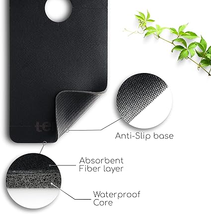 Absorbent Diatom Rubber, Black, Large Size Splash Guard & Drip Catcher for Around Faucet Handle Sinkmat