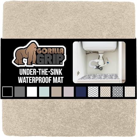 Slip Resistant, Machine Washable, Non-Adhesive, Absorbent Quick Dry Waterproof Under Sink Mat Liner, 24x24, Beige