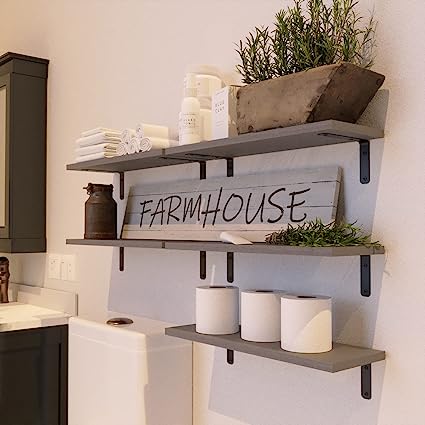 Set of 5 Farmhouse Style Floating. Hanging Shelf for Wall Décor - Carbonized Black