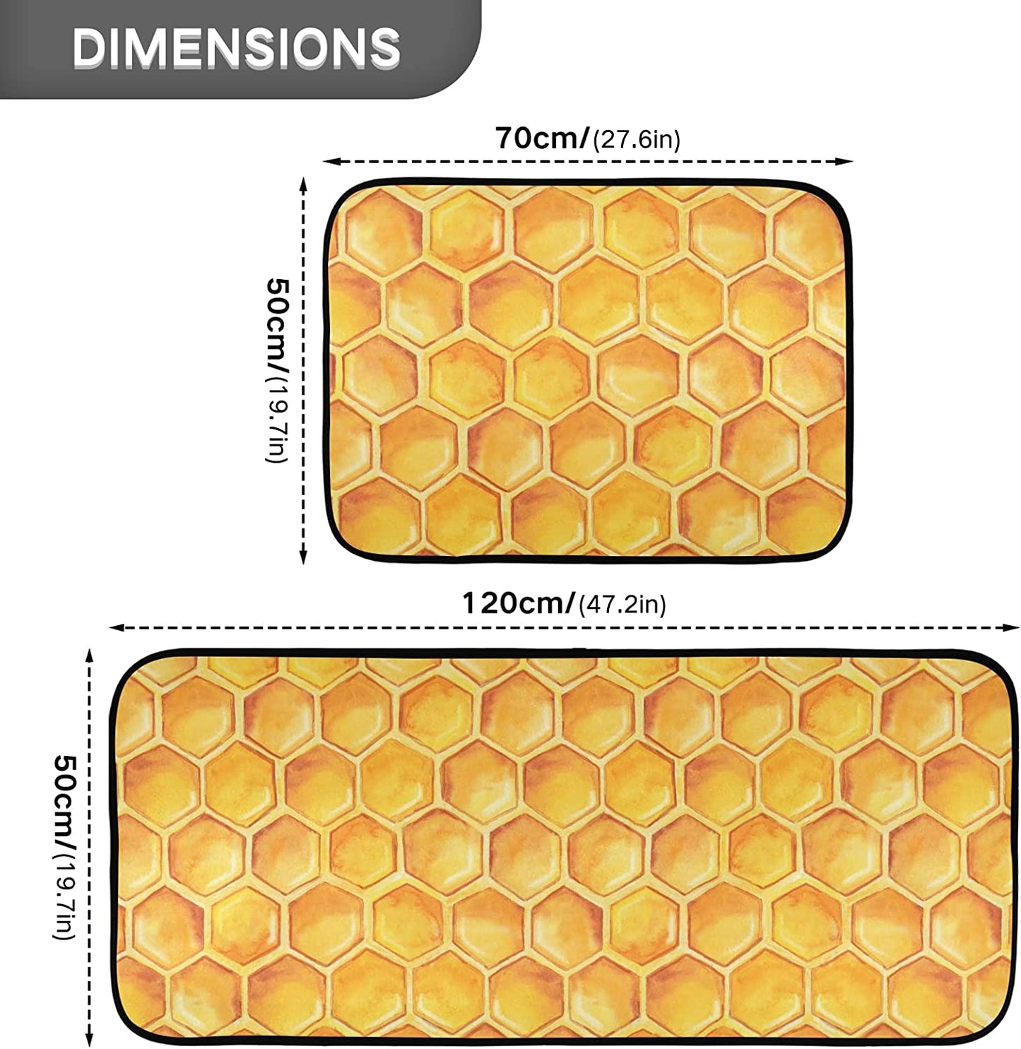 2 Pieces Honeycomb Beehive Wasp Bumblebee Anti Fatigue Kitchen Rug Set - 20"x28"+20"x47" 20"x28"+20"x47"