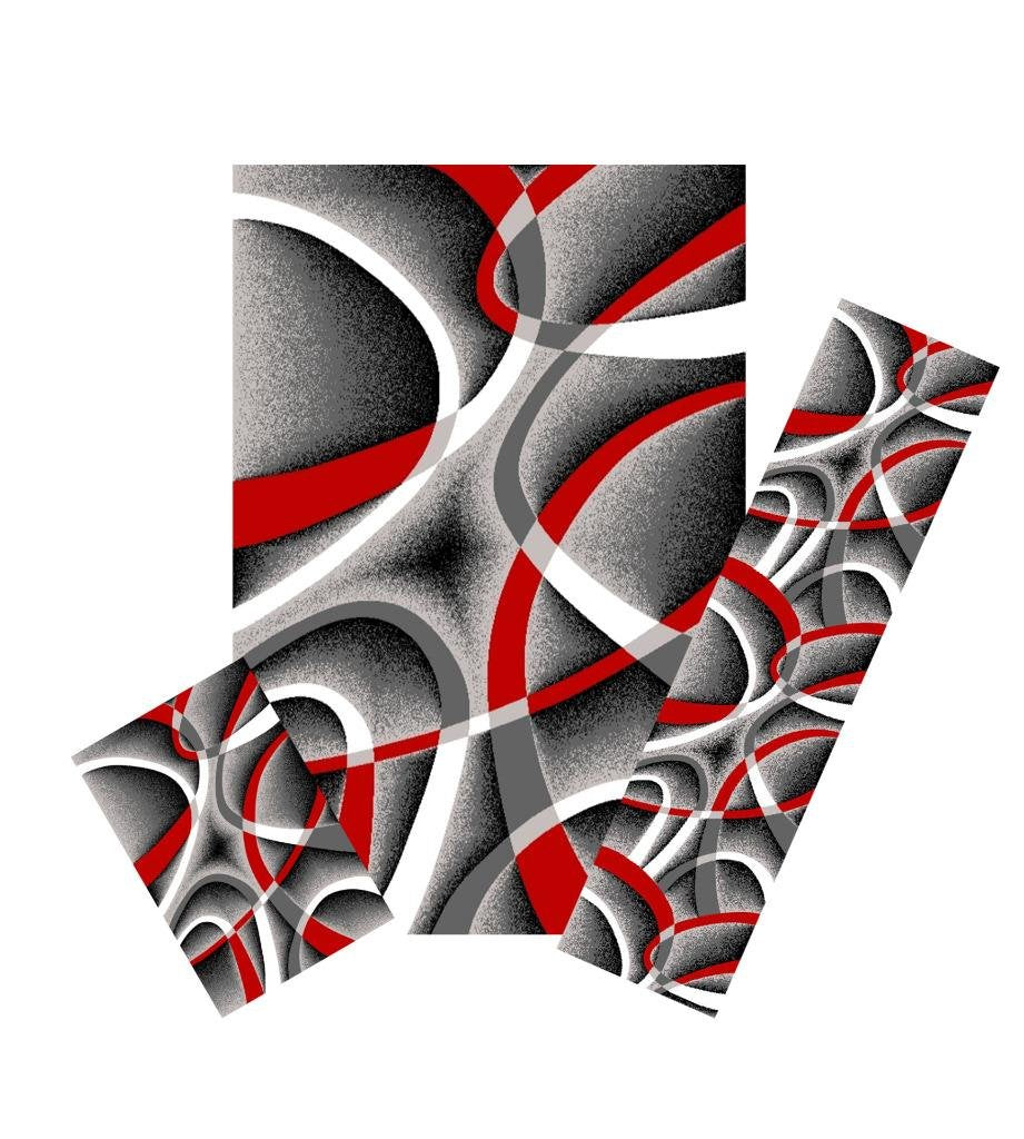 Abstract Swirls Grey Red Soft Area Rugs