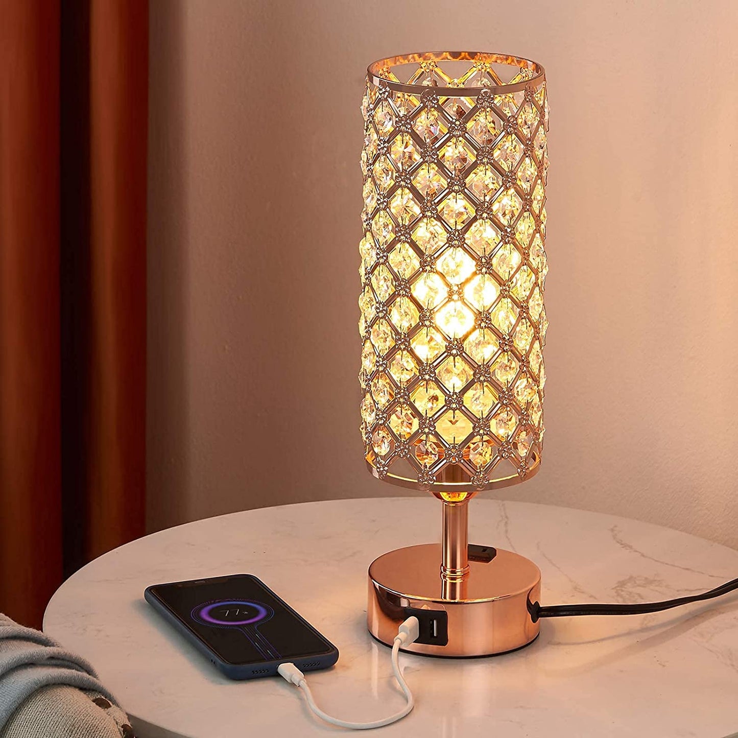 tuba Crystal Touch Control Table Lamp with Dual Fast Quick USB Ports Acaxin 3-Way Dimmable Accent Bedside Light with Bulb