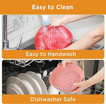 2 Pack Air Fryer Silicone Baking Tray 7.5inch for 3 to 5 Qt Reusable (Blue+Grey)