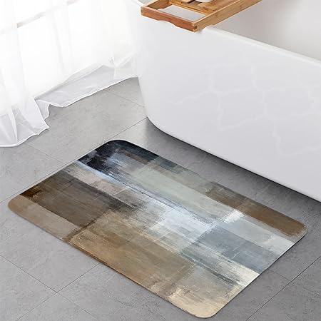 Anti-Skid Cushioned Comfort Standing Abstract Oil Painting 1 Piece Water Absorbent Door Mat, 16x24 Inch Geometric Brown Artwork