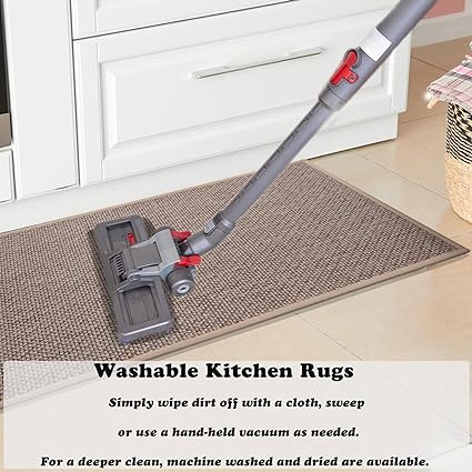 2 PCS Washable Non Slip Kitchen Runner Rugs Cushioned Anti Fatigue for Kitchen, Floor Home, Office, Laundry (17"x47"+17"x29",Khaki)