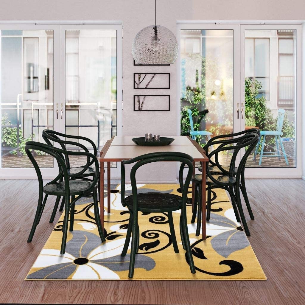 Victoria Collection Modern Mustard Yellow Floral Area Rug