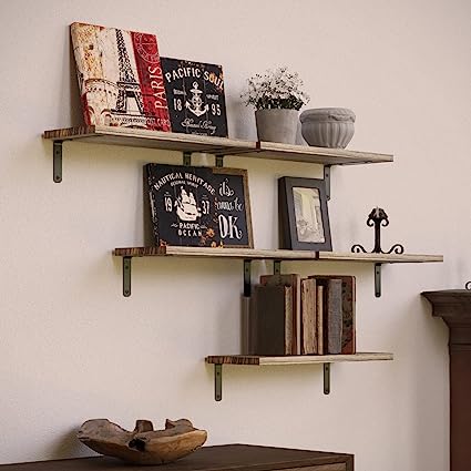 Set of 5 Farmhouse Style Floating. Hanging Shelf for Wall Décor - Carbonized Black