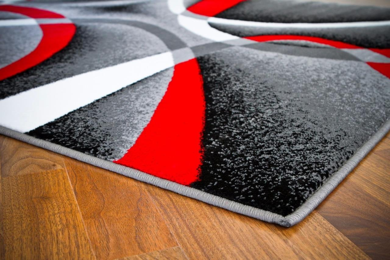 Abstract Swirls Grey Red Soft Area Rugs