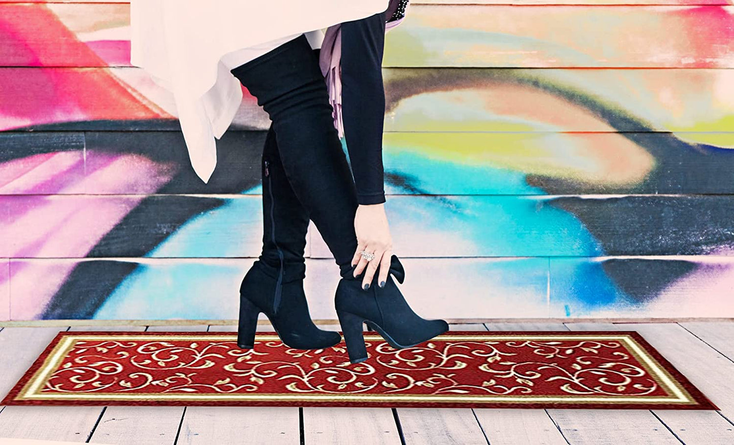 Non Slip Rubber Back  Kitchen Rug Anti Slip Stair Treads (Red, Runner (20" x 59"))