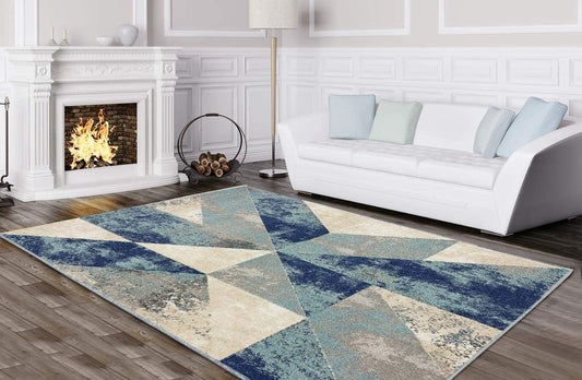 Abstract Blue Ivory Soft Area Rug