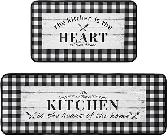 Buffalo Plaid, Non-Skid Washable, Fun Rug with Words, Set of 2