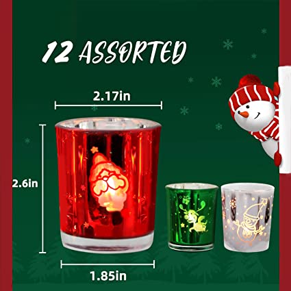 Set of 12 Glass Christmas Votive Candle Holders