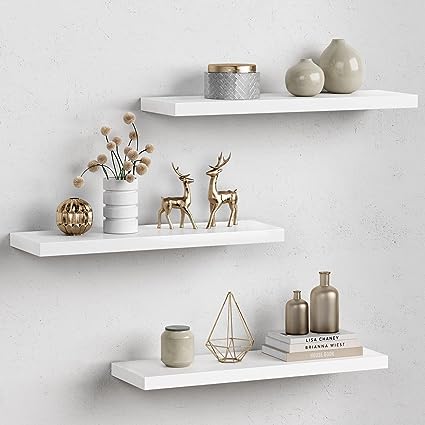 Black Floating Shelves for Wall 24 Inches Long, (Set of 3)