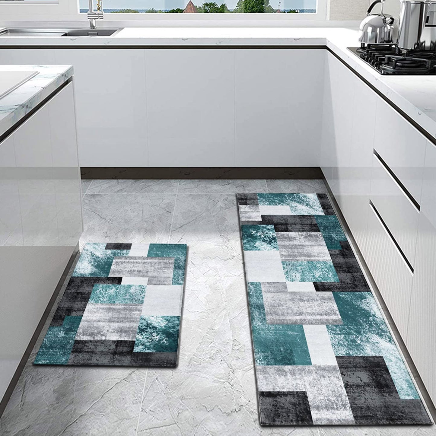 Anti Fatigue Non Slip Waterproof Washable Rug - 17x24+17x48inch Grey