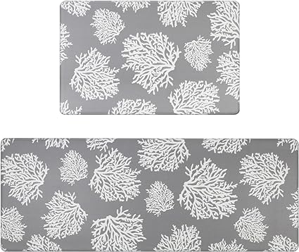 Ocean Themed Waterproof Non Slip Kitchen Floor Mats Coastal Beach Anti Fatigue Mat Seashell Coral Starfish Decorative Mat for Home Kitchen Sink EntranceSet of 2