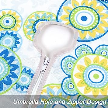 Medallion Outdoor Tablecloth with Umbrella Hole - Water Resistant Spillproof Table Cover (Zippered - 60" x 60" Square, Light Green)