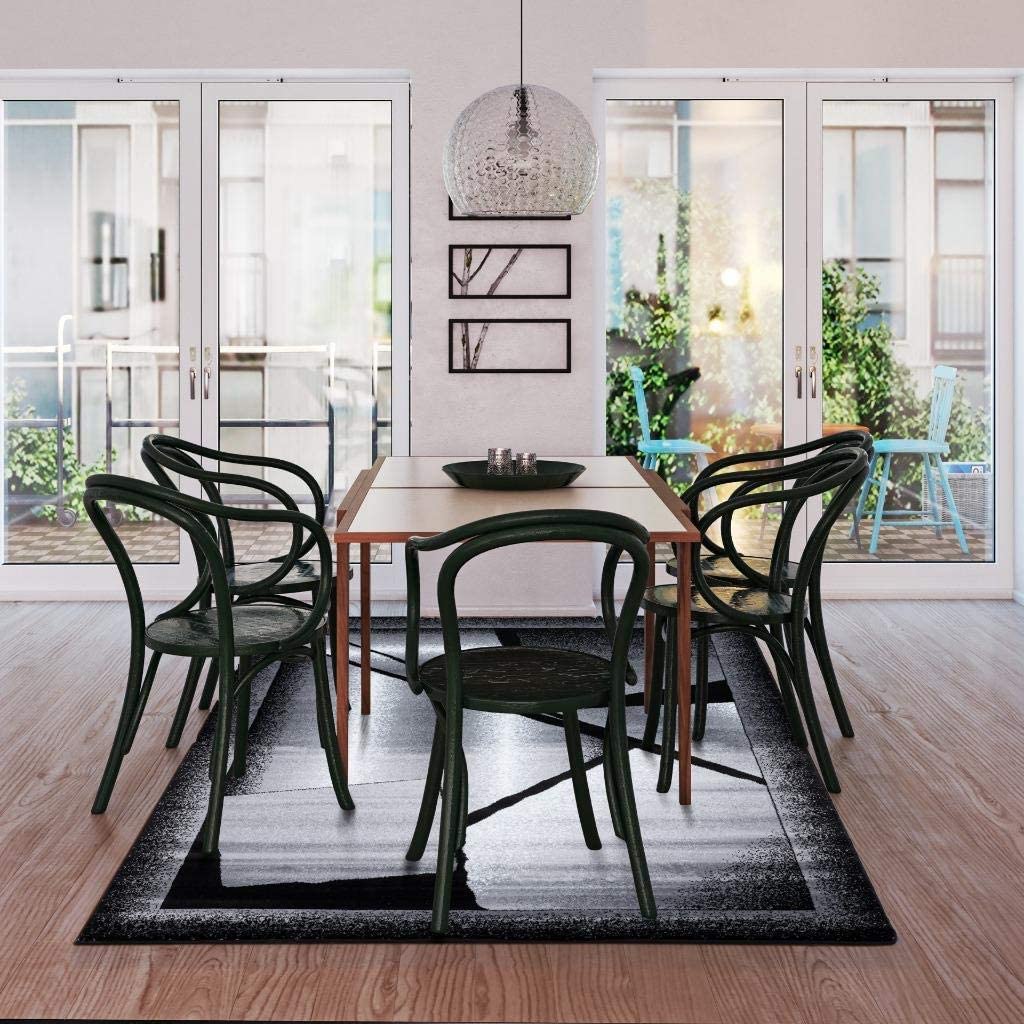 Victoria Collection Dark Grey Abstract Sioft Area Rug