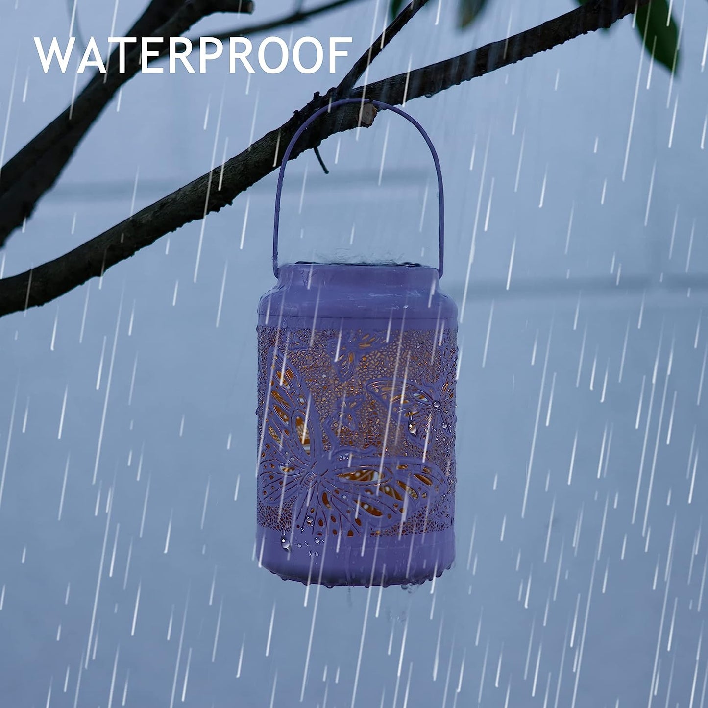 Solar Lantern Outdoor Waterproof, Hanging, Powered Lights, Backyard Porch Patio Balcony Teepee Lawn Pathway Tree-Flower