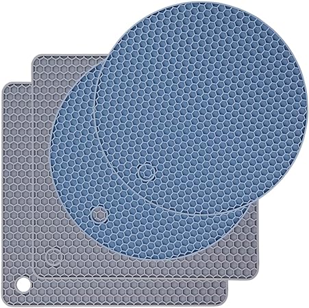 Silicone Trivets for Hot Dishes Heat Resistant Mats-- Non Slip Counter Protector Mat Pack 4 Black