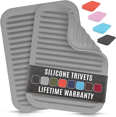 2 Pack (9"x12")Multi-Purpose & Versatile, Heat Resistant Silicone Trivets for Hot Pots and Pans - Black