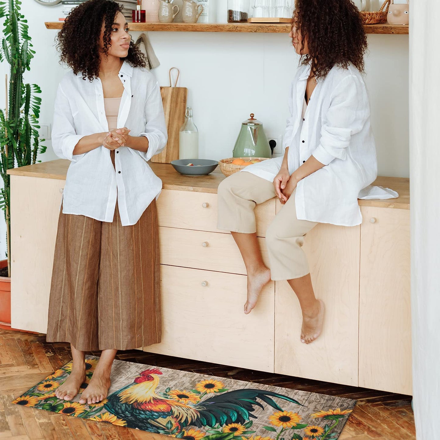 Set of 2- Plant Floral Butterfly Kitchen Rugs with Runner Decor Accessories Things - 17x30 and 17x48 Inch