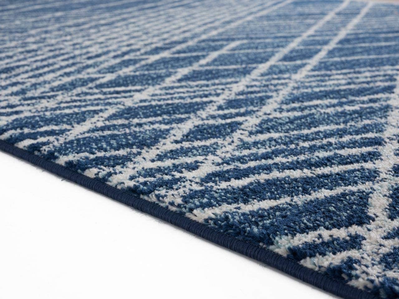 Pancras Collection Navy Geometric Soft Area Rug