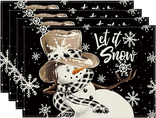 Snowman Snowflakes Let it Snow Winter Placemats Set of 4, 12x18 Inch